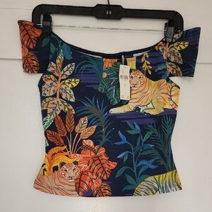 Maeve Multicolor Jungle Print Off-Shoulder Blouse